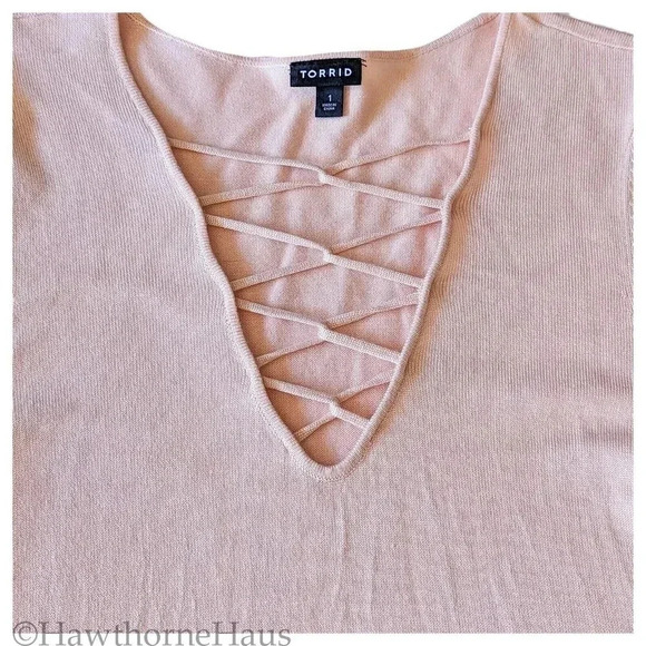 TORRID Blush Knit Skater Dress Size 1X Stretch Cage Neckline - Picture 4 of 8